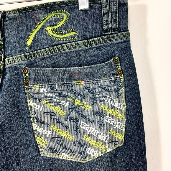 VINTAGE Request Jeans Mens 34X32 Embroidered Denim Distressed Y2K - Picture 3 of 12